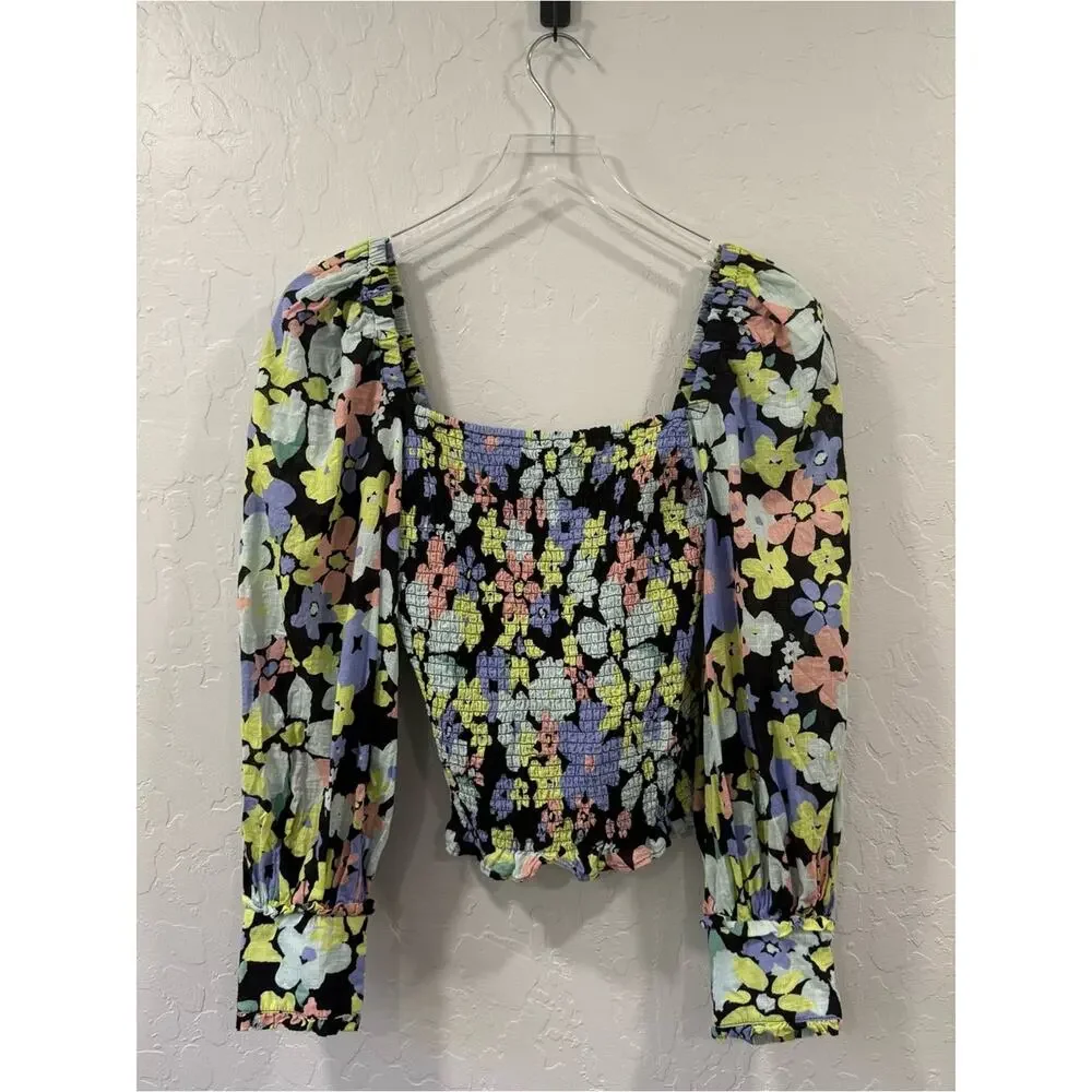 Free People Ariana Floral Puff Sleeve Blouse Size S
